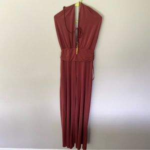 Arden B. Open chest Halter tie mahogany colored jumpsuit size M/L